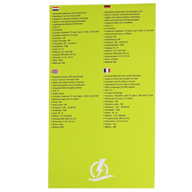 Benson Bluetooth luidspreker - Dansend licht - 3 uur muziek - 9 lichtmodi - Zwart