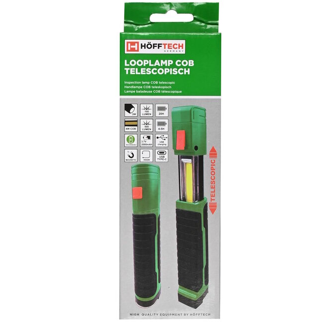 Hofftech Telescopische oplaadbare looplamp - 500 lumen - 20 uur werktijd - USB Type-C