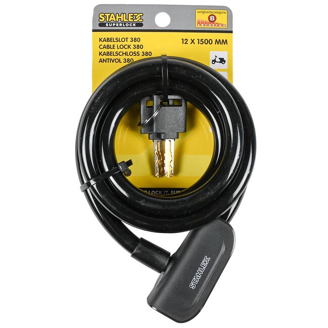 Stahlex Kabelslot - Extra beveiligd - Stootvast kunststof - Ø 12 x 1500 mm - Inclusief 2 sleutels