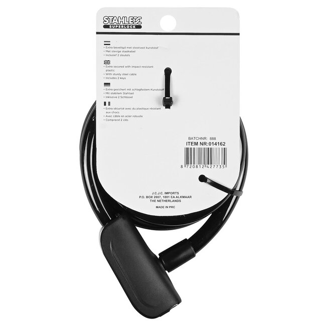 Stahlex Kabelslot - Extra beveiligd - Stootvast kunststof - Ø 12 x 1500 mm - Inclusief 2 sleutels