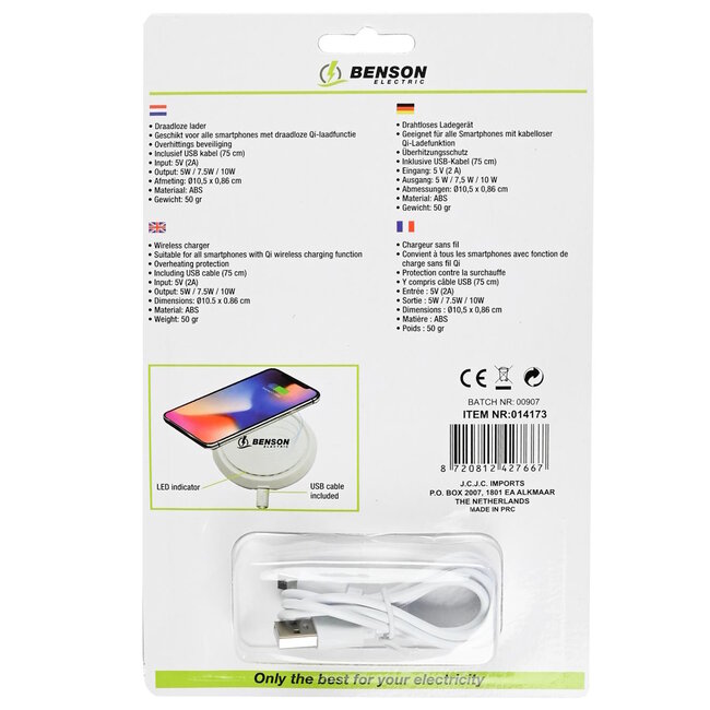 Benson Draadloze lader - Veilig - Snel - Compatibel - Ø10,5 cm