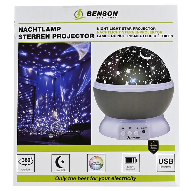 Benson Magische sterrenhemel projector - 360-graden rotatie - 3 standen - USB en batterij