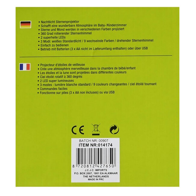 Benson Magische sterrenhemel projector - 360-graden rotatie - 3 standen - USB en batterij