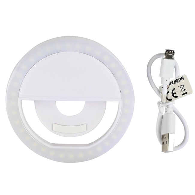 Benson LED selfie ringlicht - 36 LED's - 3 lichtstanden - oplaadbaar - clipbevestiging