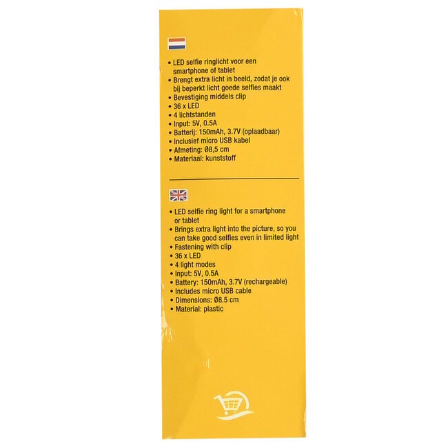 Benson LED selfie ringlicht - 36 LED's - 3 lichtstanden - oplaadbaar - clipbevestiging