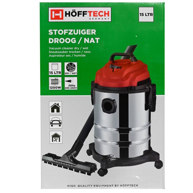 Benson Stofzuiger droog en nat - 1200W - 15 liter - 8-delig - RVS behuizing - met blaasfunctie