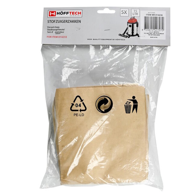 Benson 5-delige stofzuigerzakken - 15 liter - duurzaam en hoogwaardig materiaal