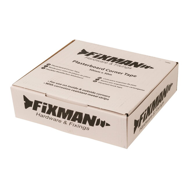 Fixman Gipsplaat hoektape papier met verzinkt staal - flexibel en roestbestendig - 50 mm x 30 m - voor binnen- en buitenhoeken
