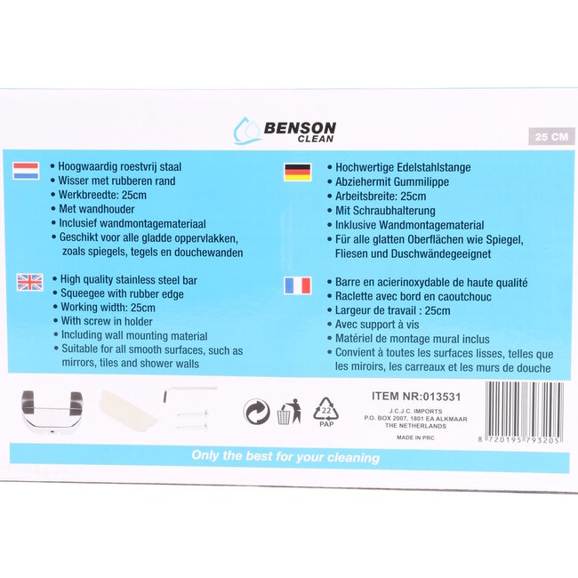 Benson Badkamerwisser met houder - roestvrij staal - 25 cm - chroom