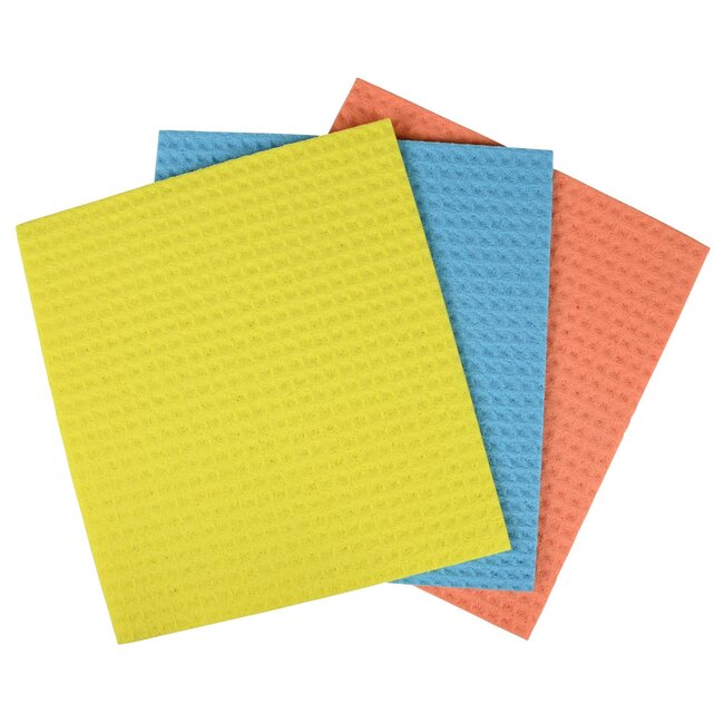 Magic Clean Sponsdoekjes - Natuurlijk Elastisch - Absorberend - 18 x 20 cm - 3 stuks - Vrolijke Kleuren