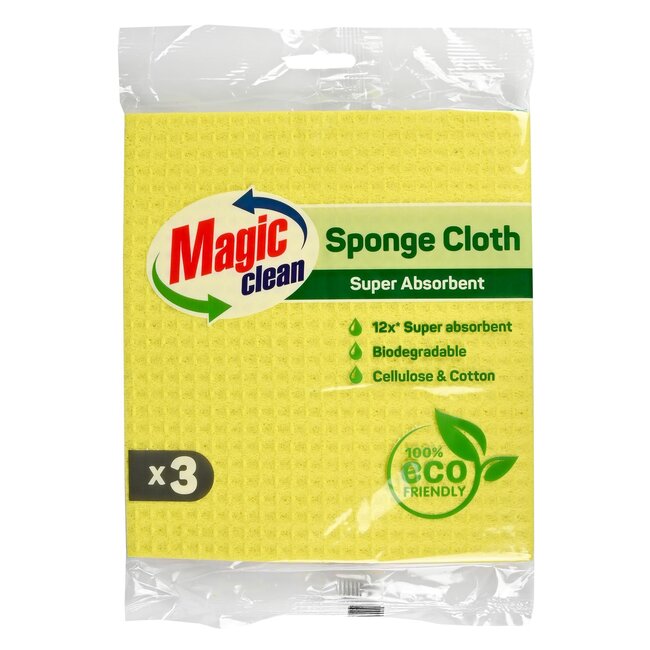 Magic Clean Sponsdoekjes - Natuurlijk Elastisch - Absorberend - 18 x 20 cm - 3 stuks - Vrolijke Kleuren