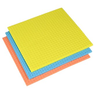 Magic Clean Sponsdoekjes - Natuurlijk Elastisch - Absorberend - 18 x 20 cm - 3 stuks - Vrolijke Kleuren