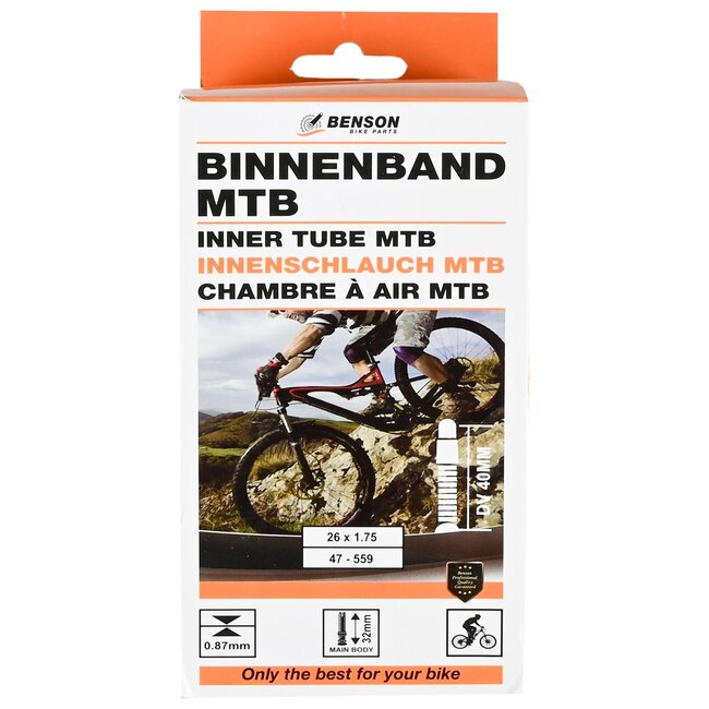 Benson Binnenband - 26 x 1.75 - Dunlop ventiel - Zwart - Rubber - Lichtgewicht