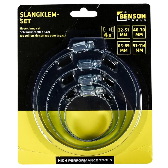 Benson 4-delige set slangklemmen - Jumbo afmetingen - Bandbreedte 14 mm