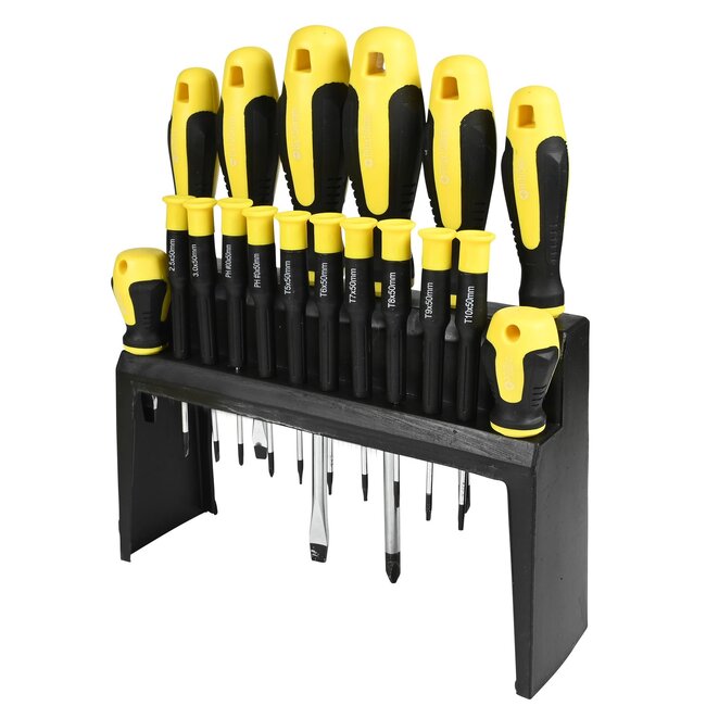 Benson 18-delige schroevendraaierset - magnetische punten - antislip handvat - wandhouder