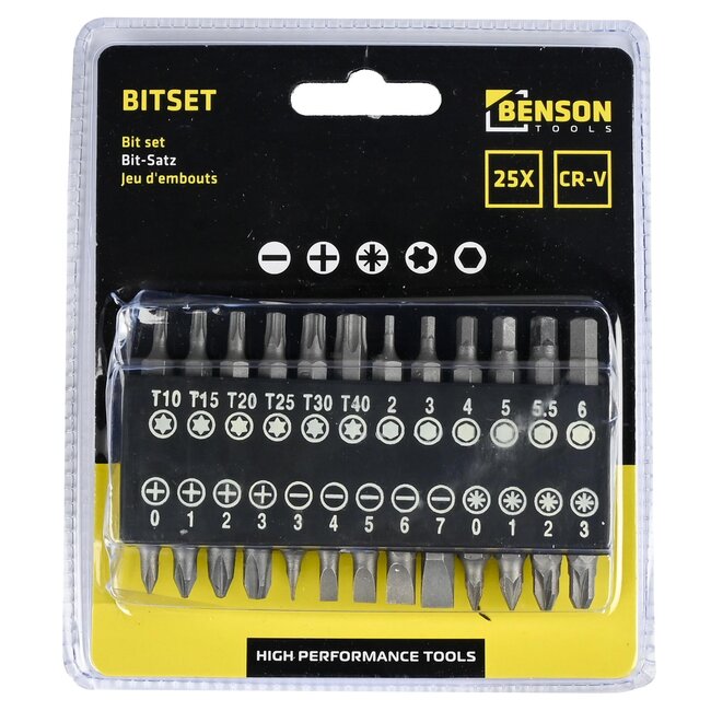 Benson Bitset - Chroom Vanadium - 25-delig - Inclusief Riemclip