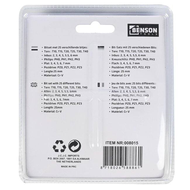 Benson Bitset - Chroom Vanadium - 25-delig - Inclusief Riemclip