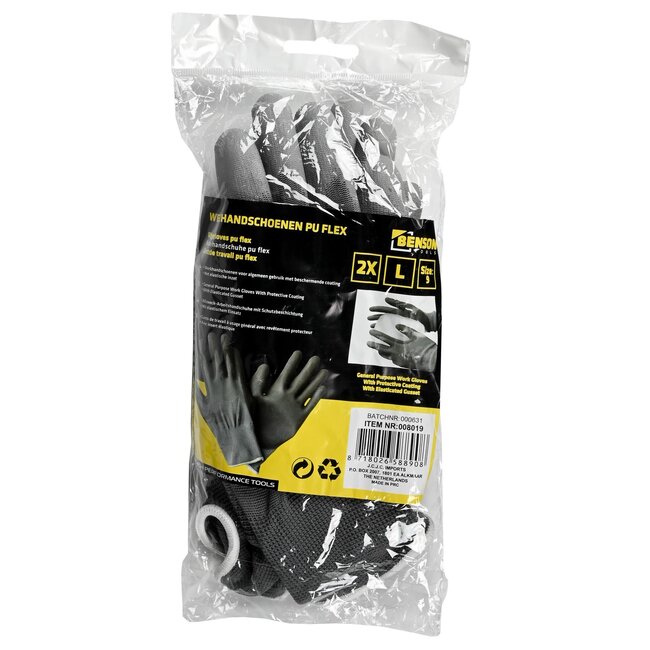 Benson Werkhandschoen - PU Flex - Grijs - Comfortabel en Slijtvast - 1 Paar