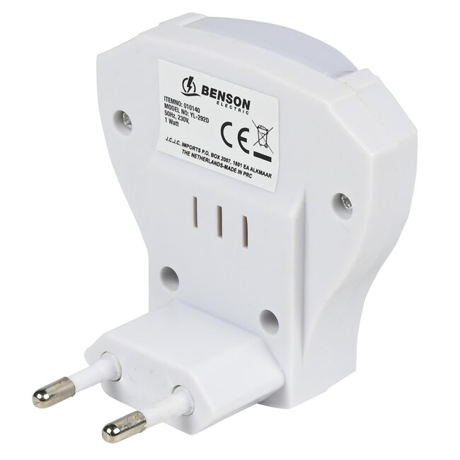 Benson LED nachtlampje - met schakelaar - helder wit licht - 220V - compact design