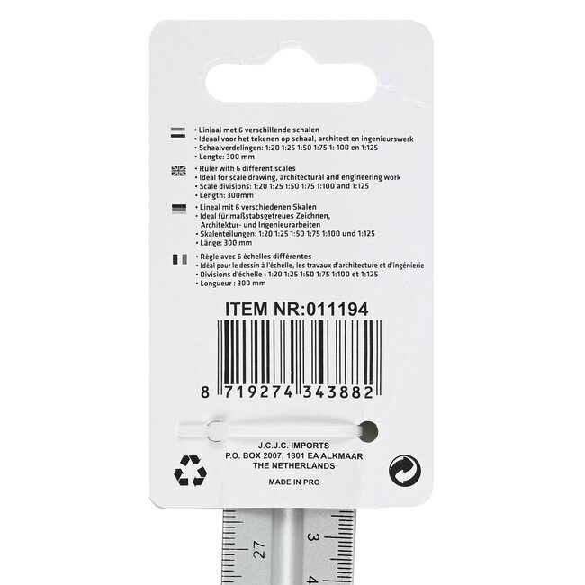 Hofftech Driekantige aluminium schaallat - 6 schaalverdelingen - 300 mm - multifunctioneel en duurzaam