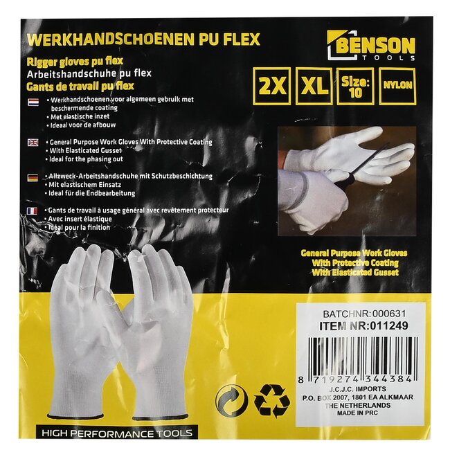 Benson Werkhandschoenen - PU Flex Nylon - Schilderen - Maat 10 (XL) - Wit
