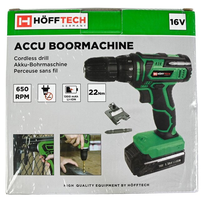 Hofftech Accuboormachine 16V - Li-Ion 1300mAh - Snellader - LED-licht - Antislip Handvat