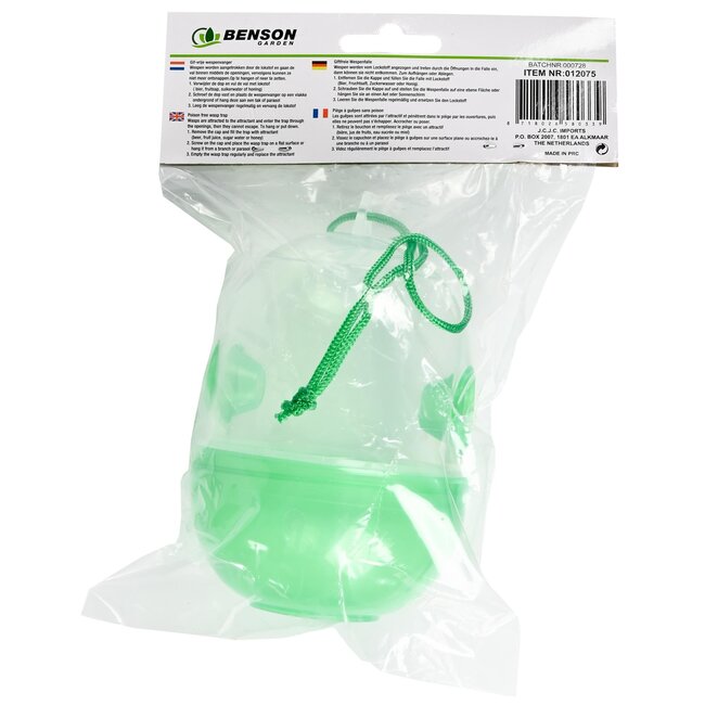 Benson Gifvrije wespenvanger - Veilig voor dieren - Met ophangkoord - 125x75x75 mm