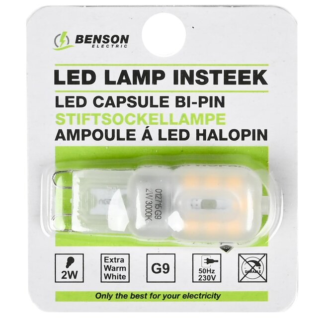 Benson LED steeklampje - warm wit licht - energiezuinig - 2 watt - G9 fitting - spatwaterdicht
