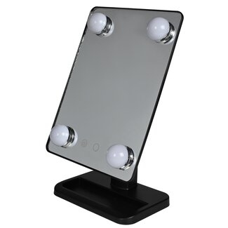 Benson Make-up spiegel - LED-verlichting - touch-schakelaar - 360° draaibaar - zwart - 30x18,5x12 cm