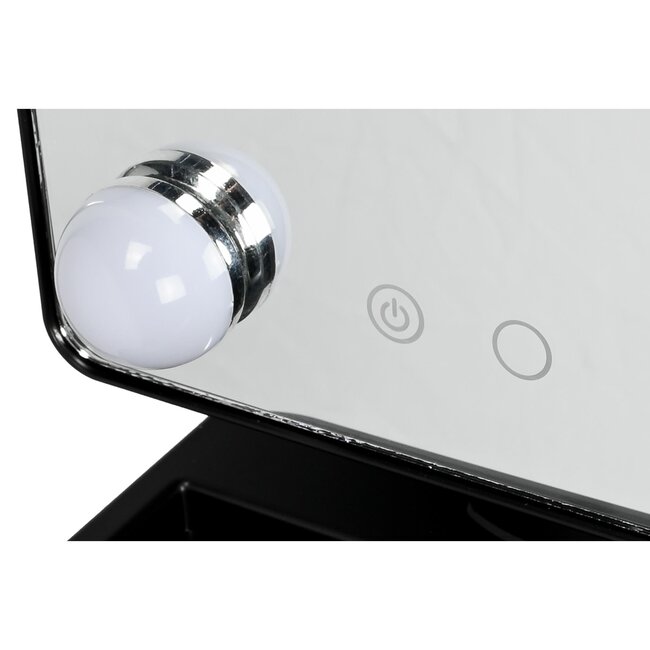 Benson Make-up spiegel - LED-verlichting - touch-schakelaar - 360° draaibaar - zwart - 30x18,5x12 cm