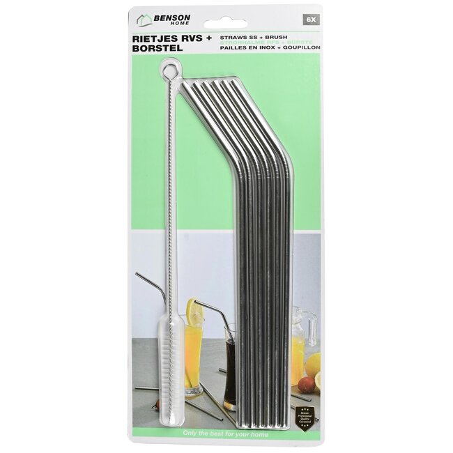 Benson RVS gebogen rietjes - herbruikbaar - vaatwasserbestendig - 22,5 cm - met reinigingsborstel