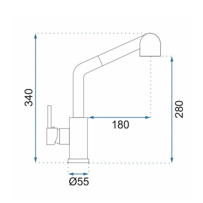 REA Hoog model keukenmengkraan - geborsteld nikkel - eengreeps - keramisch mechanisme - messing - 340 mm hoogte