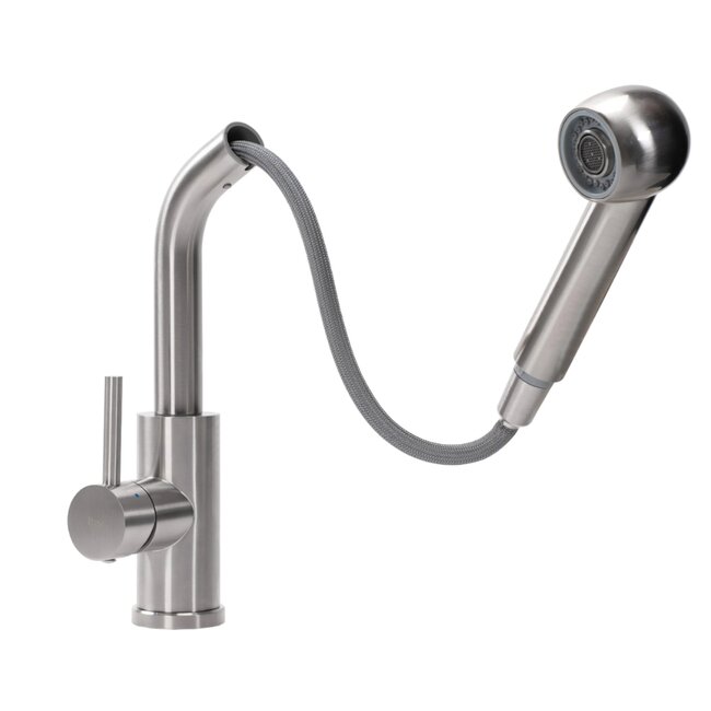 REA Hoog model keukenmengkraan - geborsteld nikkel - eengreeps - keramisch mechanisme - messing - 340 mm hoogte
