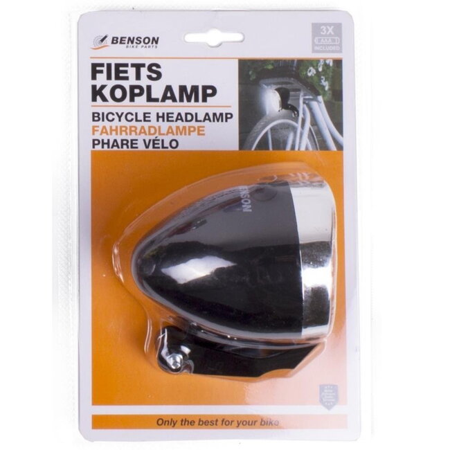 Benson Fietskoplamp - 2 LED's - Inclusief batterijen - Zwart - 15m zicht - 1000m zichtbaar