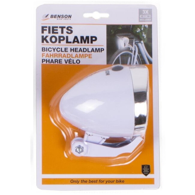 Benson Fietskoplamp - 2 LED's - Inclusief Batterijen - Wit - Retro Stijl