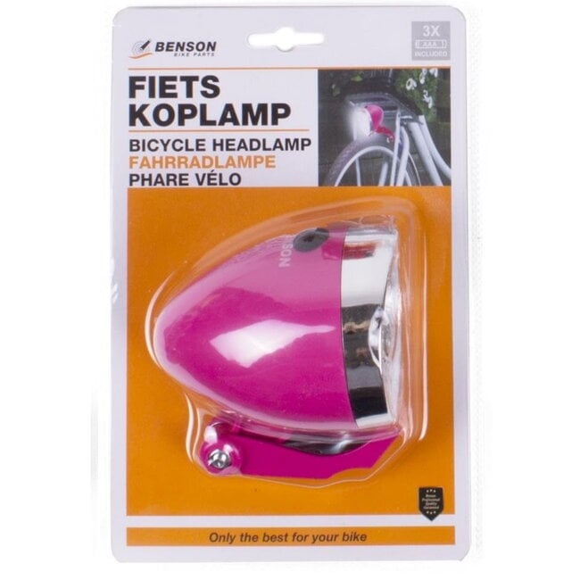 Benson Roze fietskoplamp - 2 LED's - Inclusief batterijen - 15m zicht - Retro stijl