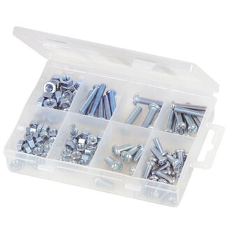 Fixman Assortimentsdoos bouten en moeren - verzinkt staal - roestbestendig - M5-M6 - zilver - 105-delig - montage