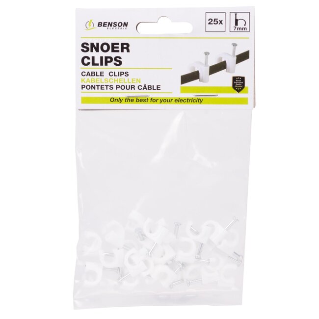 Benson Snoerclips - Kabelbeheer - 7 mm - Wit - 25 stuks