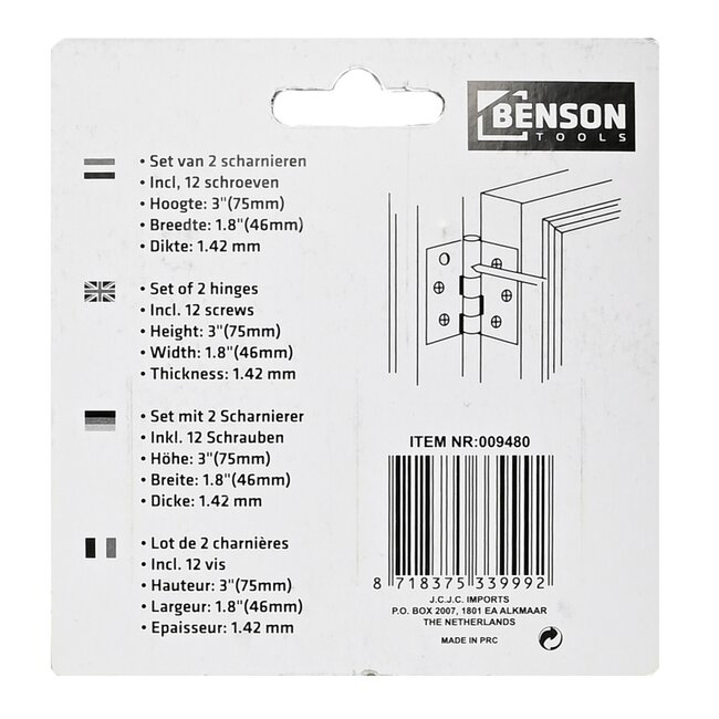 Benson Scharniersset - 76 x 35 mm - Inclusief Schroeven - 14-delig - Duurzaam en Betrouwbaar