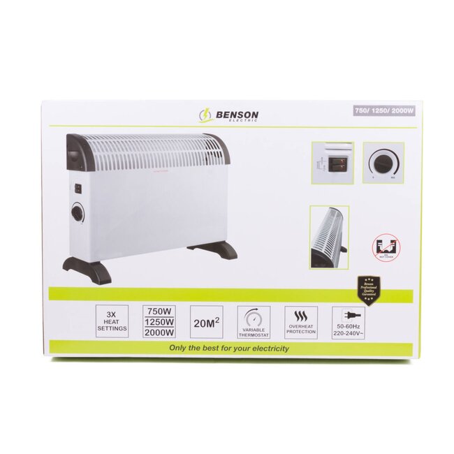 Benson Flexibele convector heater - 3 standen - Oververhittingsbeveiliging - Compact - Wit