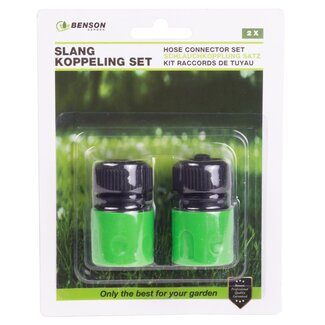 Benson Slangkoppeling set - duurzaam kunststof - 2 stuks - groen/grijs - eenvoudig te gebruiken