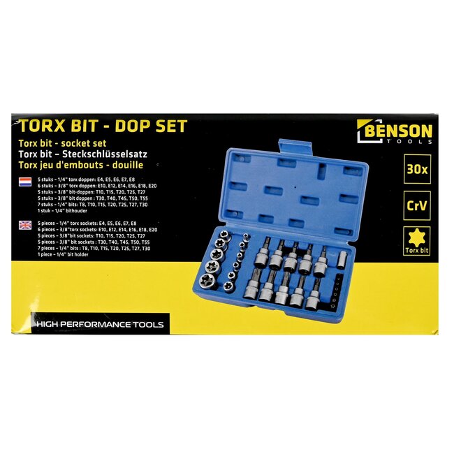 Benson 30-delige Torx-, bit- en doppenset - chroom vanadium staal - veelzijdig en duurzaam