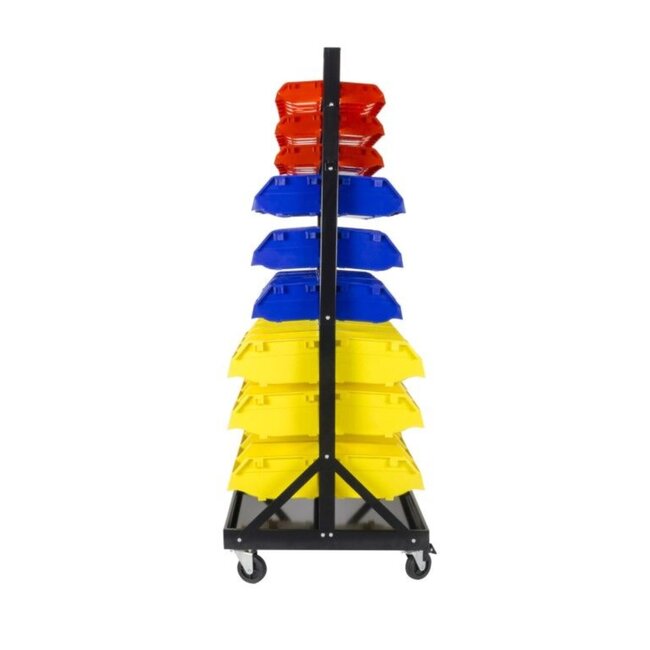 Dragon-Tools Onderdelenrek - staal en kunststof - verrijdbaar op zwenkwielen - 66 x 120 cm - geel/blauw/rood - 90-delig - werkplaats