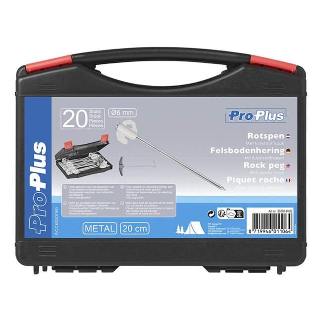 ProPlus Rotspennen met kunststof haak - 20 cm - set van 20 - inclusief koffer en haringtrekker