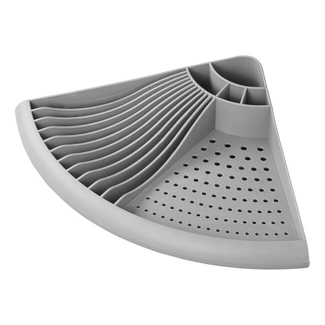 ProPlus Ruimtebesparend hoekafdruiprek - donkergrijs - 50 x 34 x 9 cm - 4 bestekvakken - 11 borden