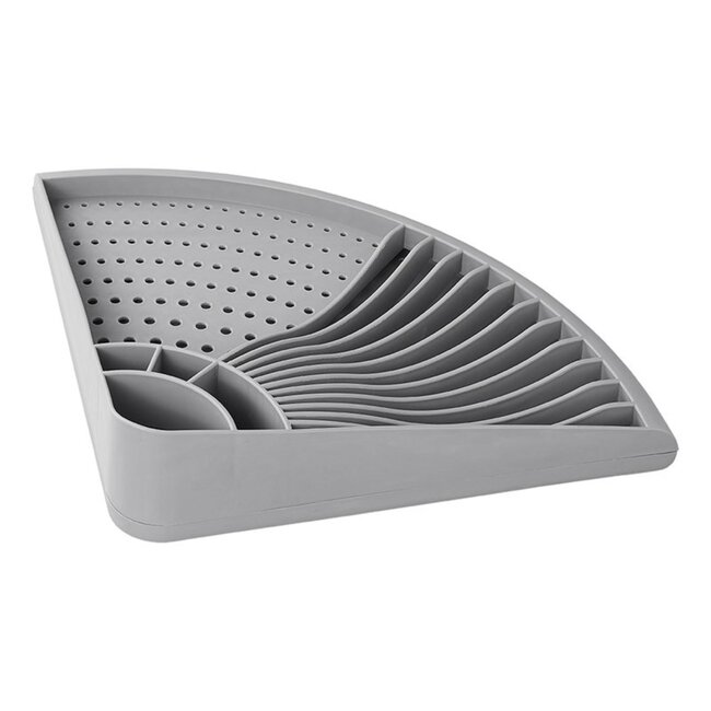 ProPlus Ruimtebesparend hoekafdruiprek - donkergrijs - 50 x 34 x 9 cm - 4 bestekvakken - 11 borden