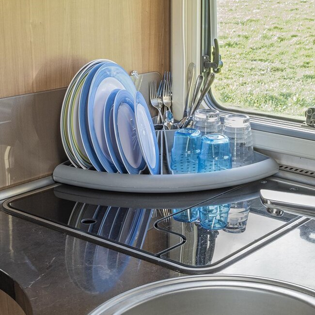 ProPlus Ruimtebesparend hoekafdruiprek - donkergrijs - 50 x 34 x 9 cm - 4 bestekvakken - 11 borden