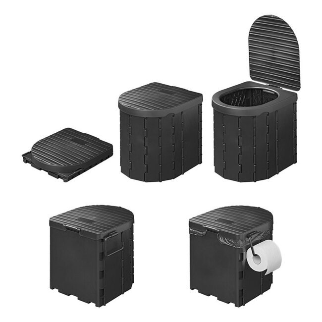 ProPlus Opvouwbaar campingtoilet - met deksel - multifunctioneel - zwart - 34,5 x 29 x 31,5 cm