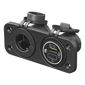 ProPlus Inbouw kit - 12V stekkerdoos + USB snellader - Type A + C - 2-weg - 3A