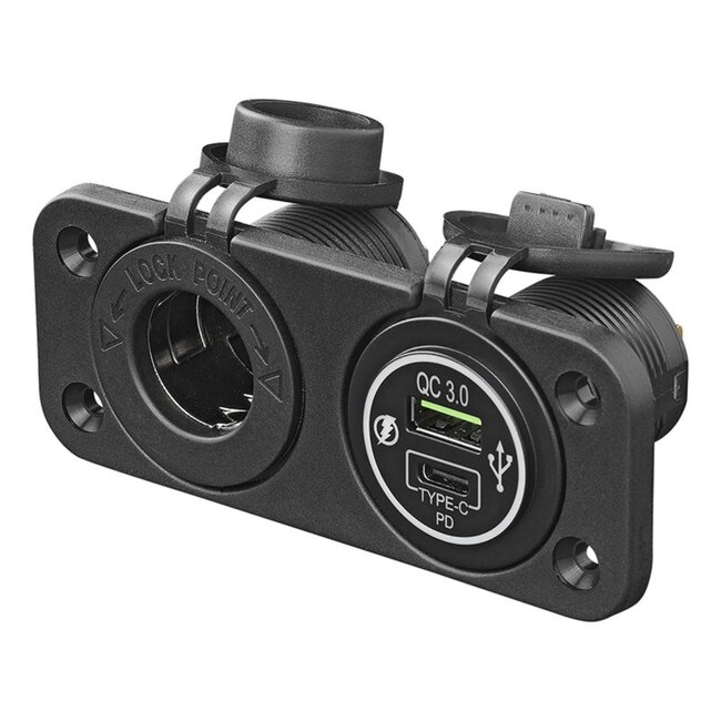 ProPlus Inbouw kit - 12V stekkerdoos + USB snellader - Type A + C - 2-weg - 3A